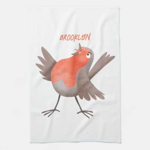 Cute singing robin bird cartoon kitchen towel