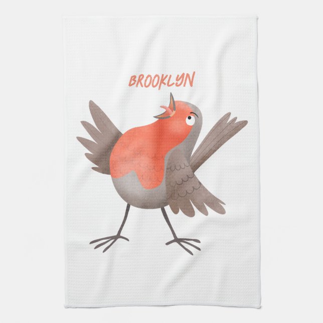 Cute singing robin bird cartoon kitchen towel (Vertical)
