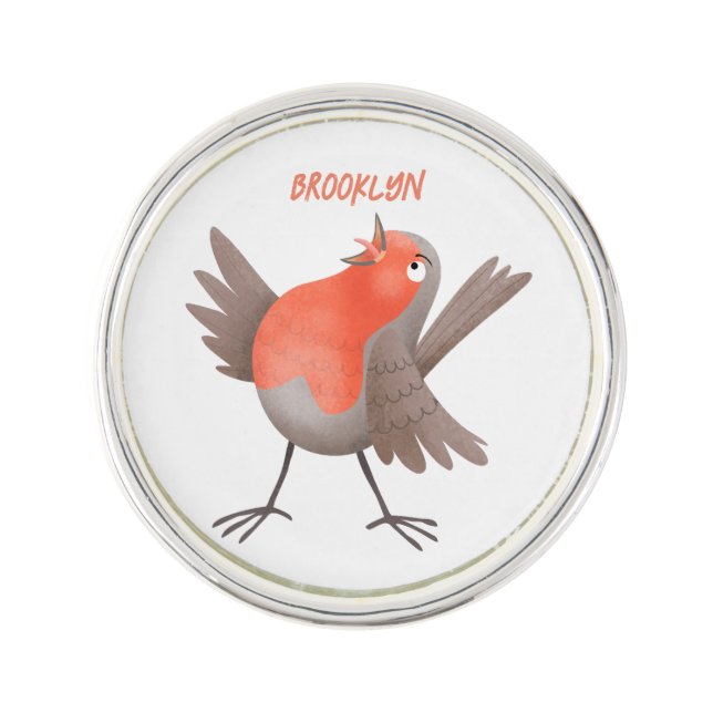 Cute singing robin bird cartoon lapel pin (Front)