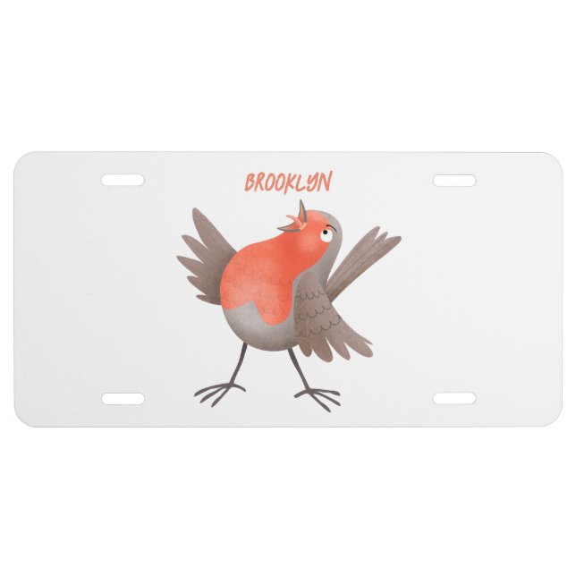 Cute singing robin bird cartoon license plate (Front)