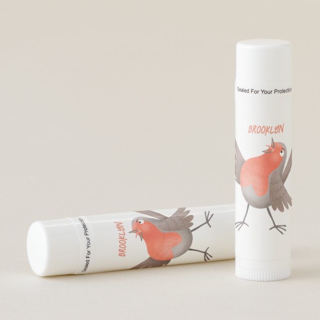 Cute singing robin bird cartoon lip balm (Front)