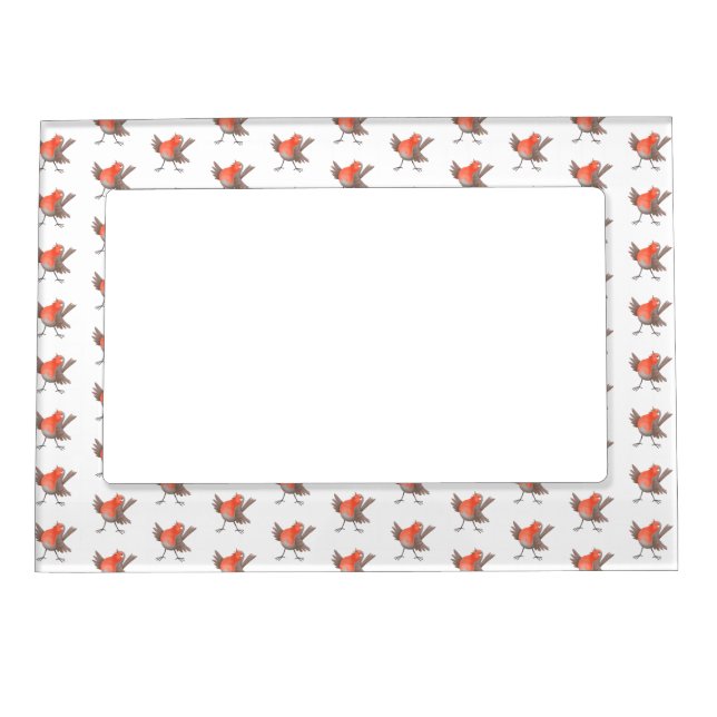 Cute singing robin bird cartoon magnetic frame (Front)