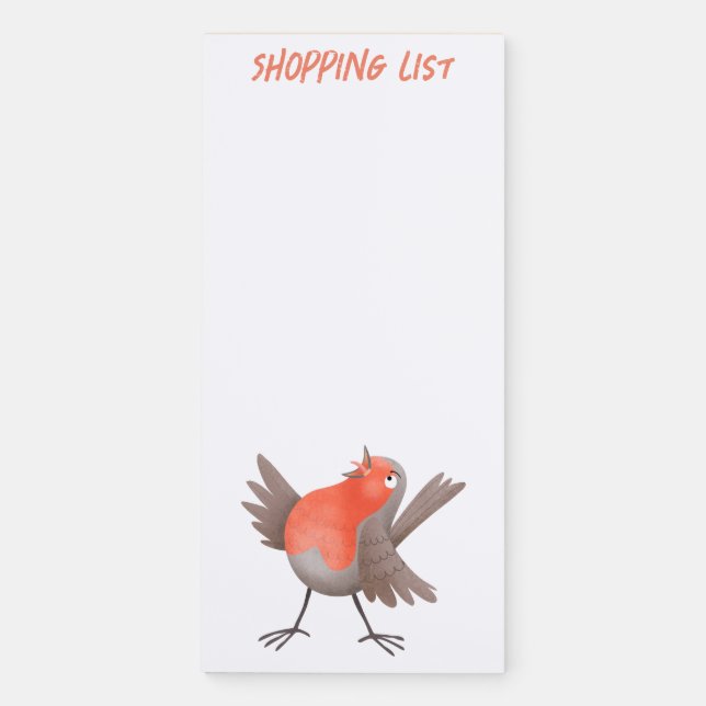 Cute singing robin bird cartoon magnetic notepad (Front)