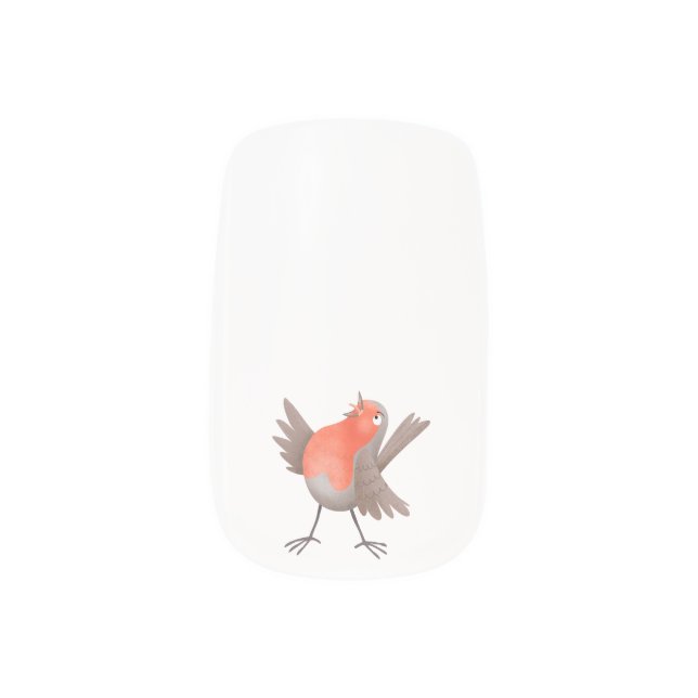 Cute singing robin bird cartoon minx nail art (Left Thumb)