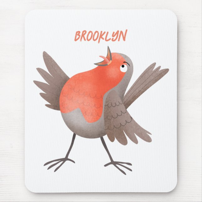 Cute singing robin bird cartoon  mouse pad (Front)