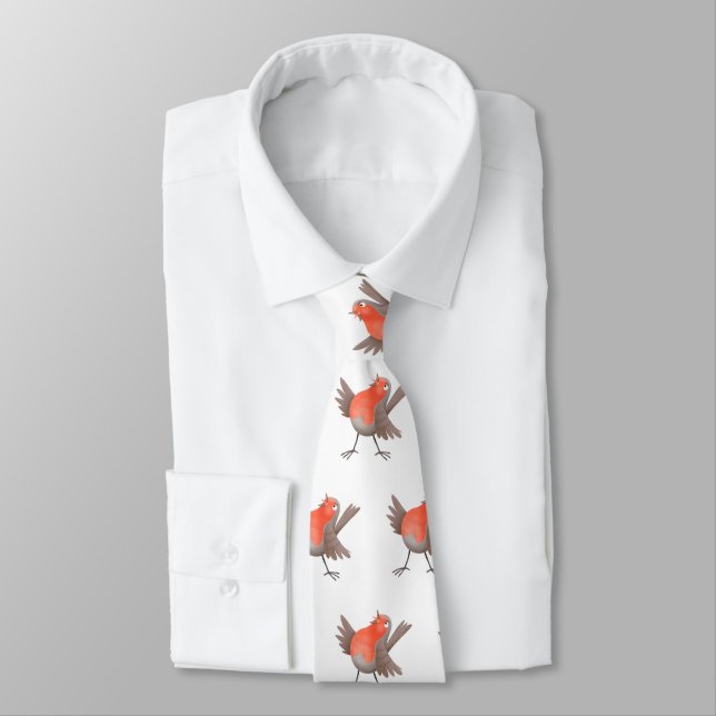Cute singing robin bird cartoon neck tie (Tied)