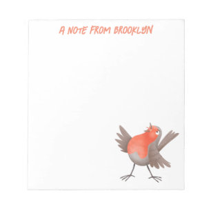 Cute singing robin bird cartoon notepad