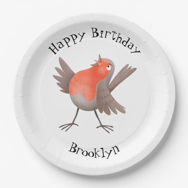 Cute singing robin bird cartoon paper plates (Front)