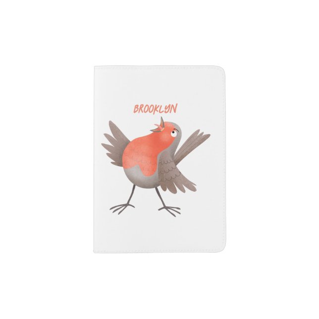 Cute singing robin bird cartoon passport holder (Front)