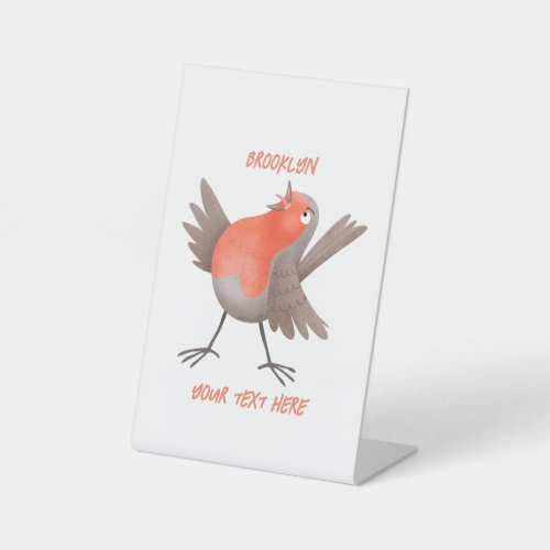 Cute singing robin bird cartoon  pedestal sign