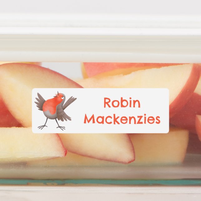 Cute singing robin bird cartoon personalized labels (Affixed)
