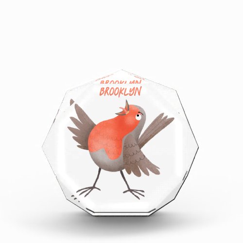 Cute singing robin bird cartoon photo block