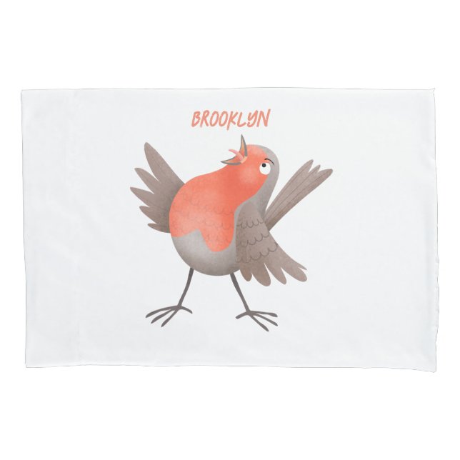 Cute singing robin bird cartoon pillow case (Front)