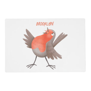 Cute singing robin bird cartoon placemat