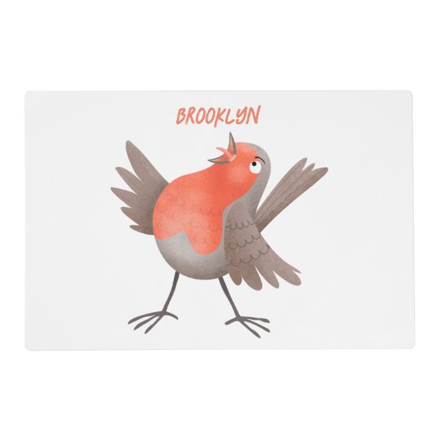 Cute singing robin bird cartoon  placemat (Front)
