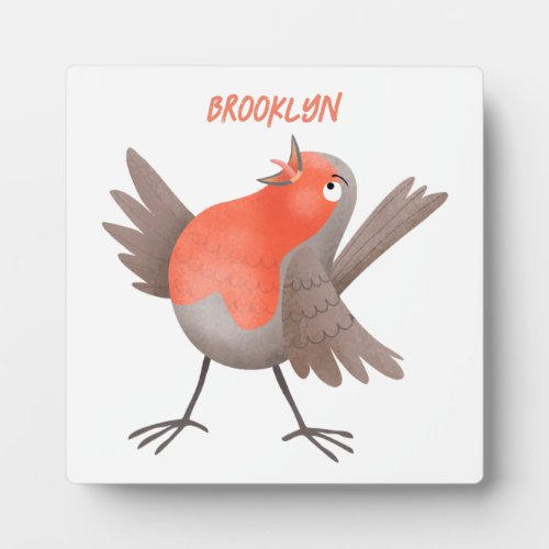 Cute singing robin bird cartoon plaque