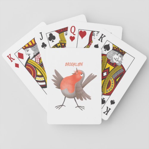 Cute singing robin bird cartoon playing cards