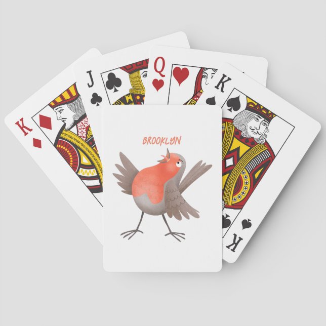 Cute singing robin bird cartoon poker cards (Back)