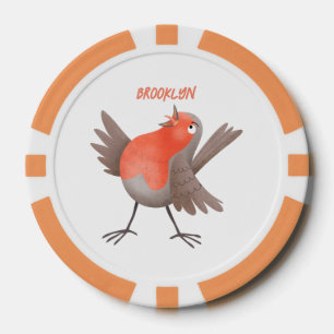 Cute singing robin bird cartoon poker chips