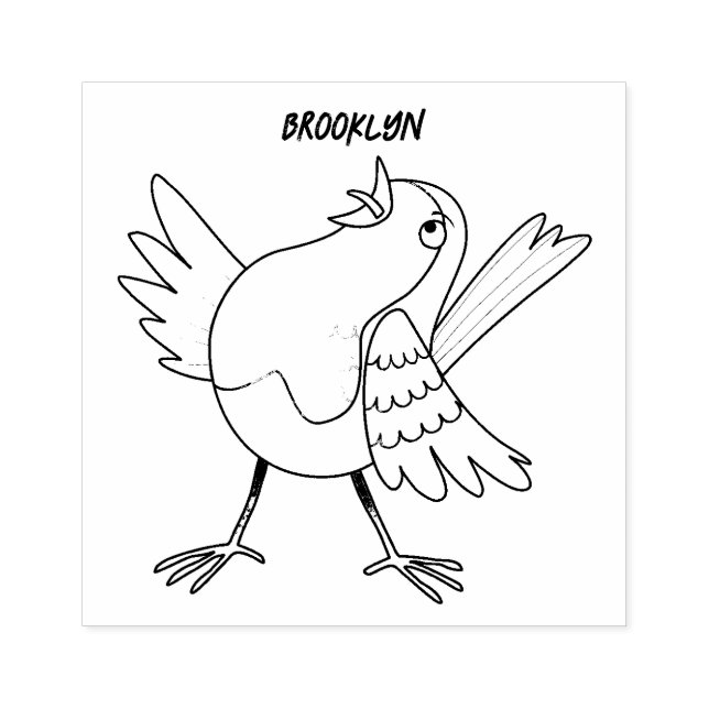 Cute singing robin bird cartoon rubber stamp (Imprint)