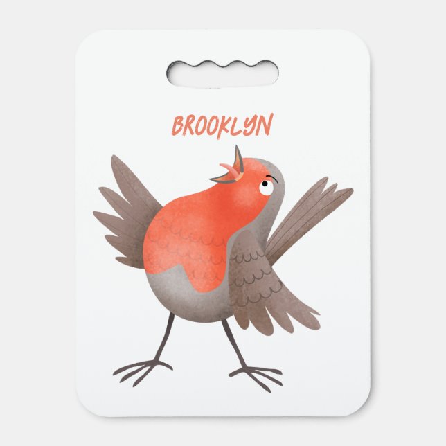 Cute singing robin bird cartoon seat cushion (Front Vertical)