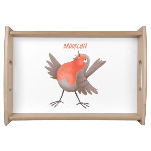 Cute singing robin bird cartoon serving tray