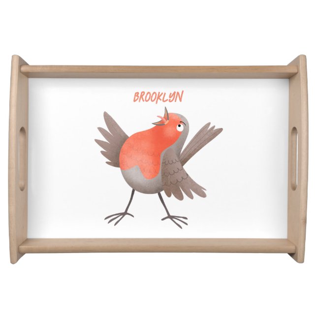 Cute singing robin bird cartoon serving tray (Front)
