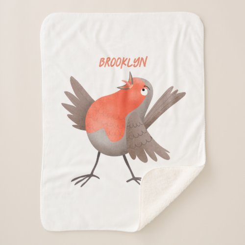 Cute singing robin bird cartoon sherpa blanket