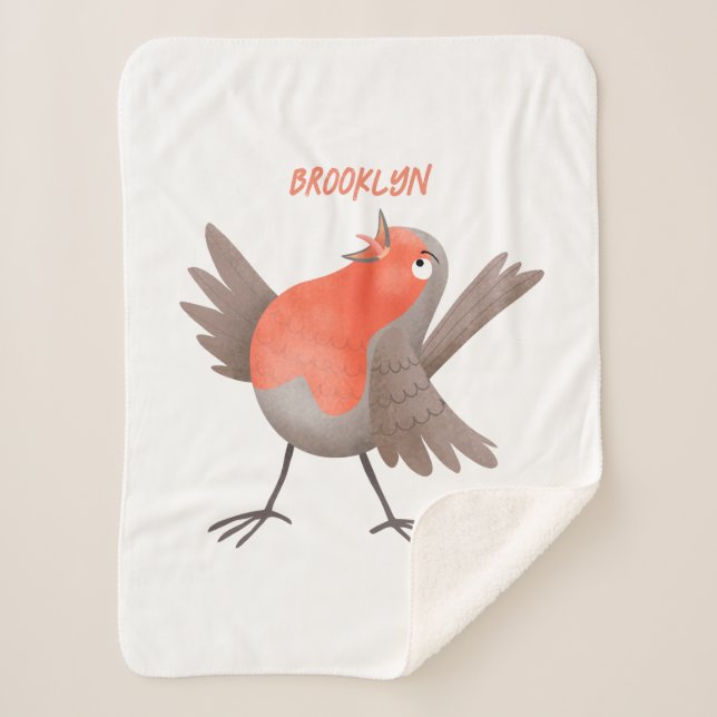 Cute singing robin bird cartoon sherpa blanket (Front)