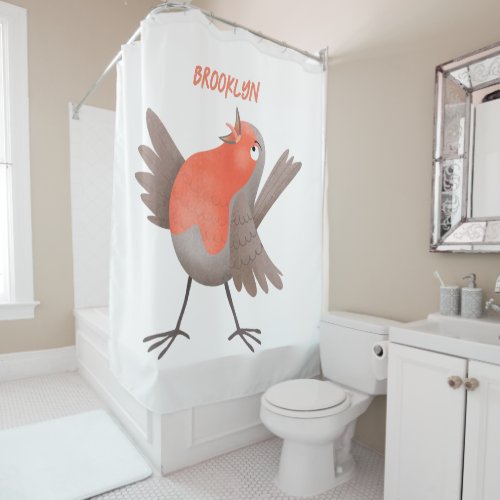 Cute singing robin bird cartoon shower curtain