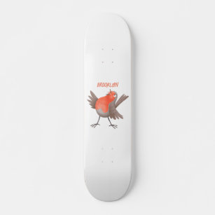Cute singing robin bird cartoon  skateboard
