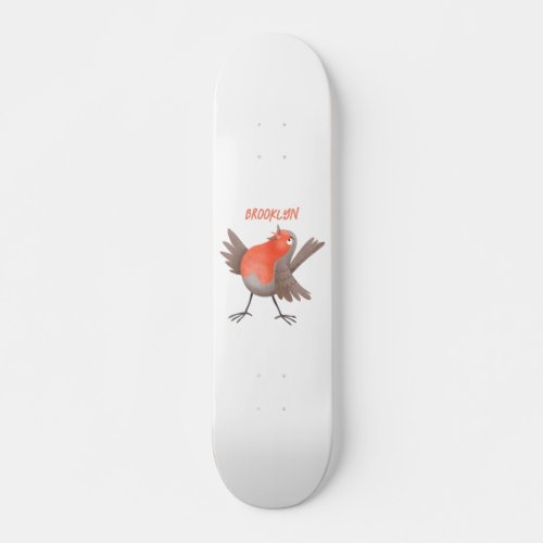 Cute singing robin bird cartoon  skateboard