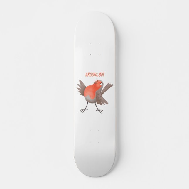 Cute singing robin bird cartoon  skateboard (Front)