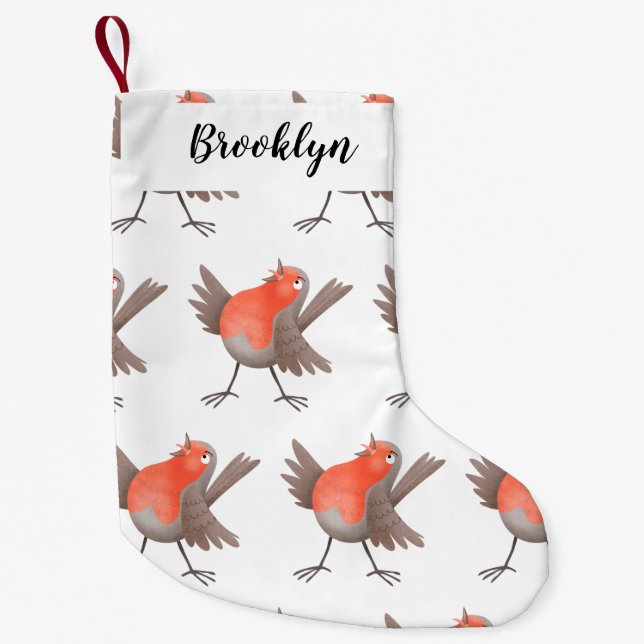 Cute singing robin bird cartoon small christmas stocking (Front)