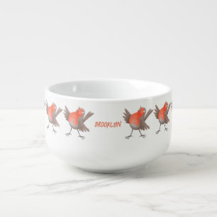 Cute singing robin bird cartoon soup mug
