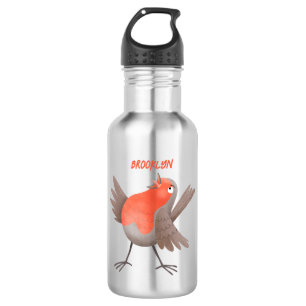 Cute singing robin bird cartoon stainless steel water bottle