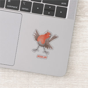 Cute singing robin bird cartoon sticker