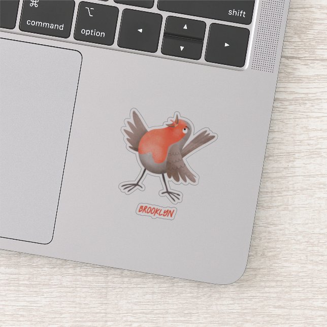 Cute singing robin bird cartoon sticker (Detail)