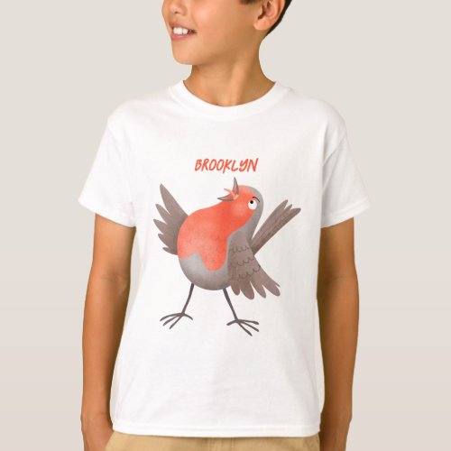 Cute singing robin bird cartoon T_Shirt