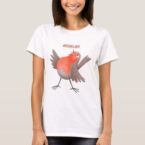 Cute singing robin bird cartoon T_Shirt