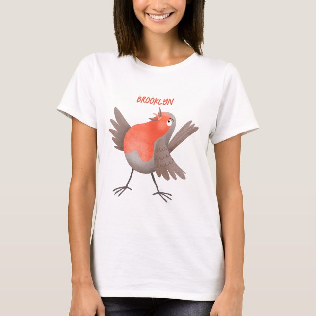 Cute singing robin bird cartoon T-Shirt (Front)