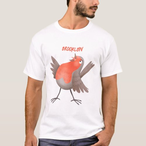 Cute singing robin bird cartoon T_Shirt