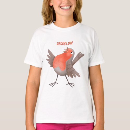 Cute singing robin bird cartoon T_Shirt