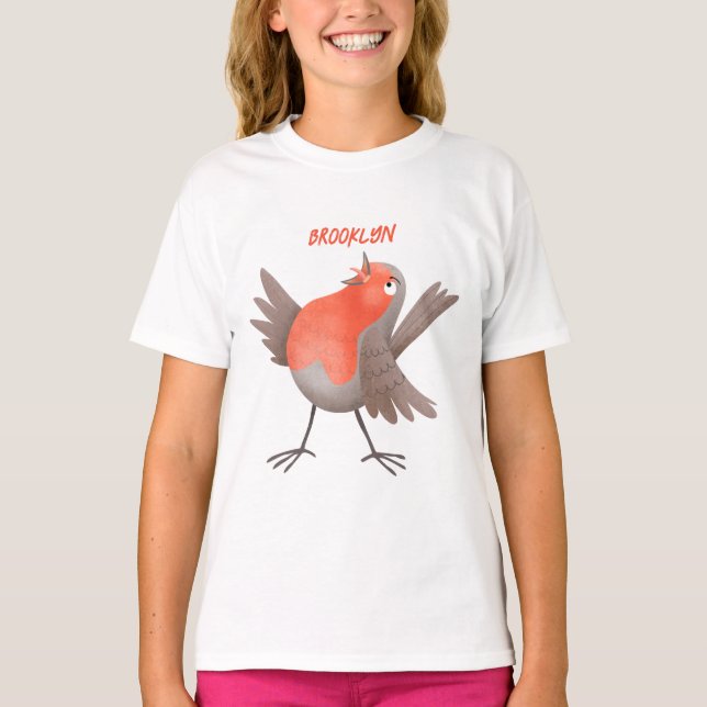 Cute singing robin bird cartoon T-Shirt (Front)