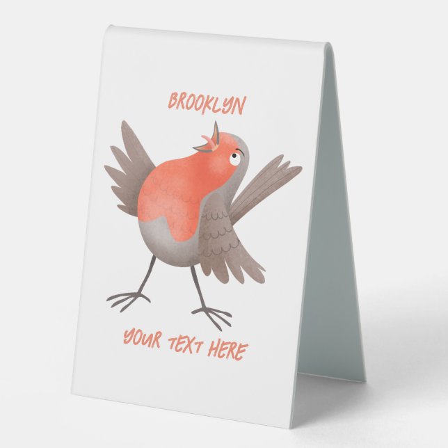 Cute singing robin bird cartoon  table tent (Front)
