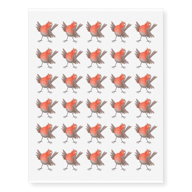 Cute singing robin bird cartoon temporary tattoos (Front)