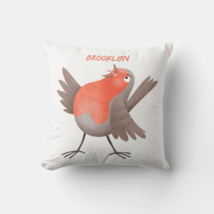 Cute singing robin bird cartoon throw pillow