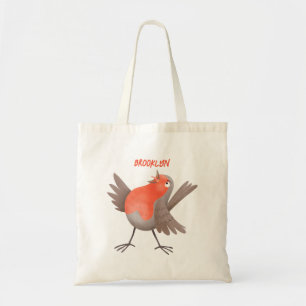 Cute singing robin bird cartoon  tote bag