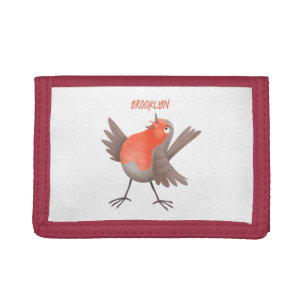 Cute singing robin bird cartoon tri-fold wallet