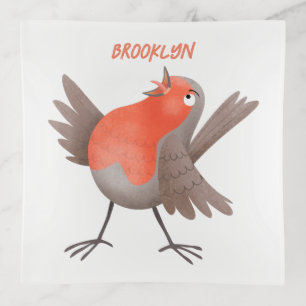 Cute singing robin bird cartoon trinket tray